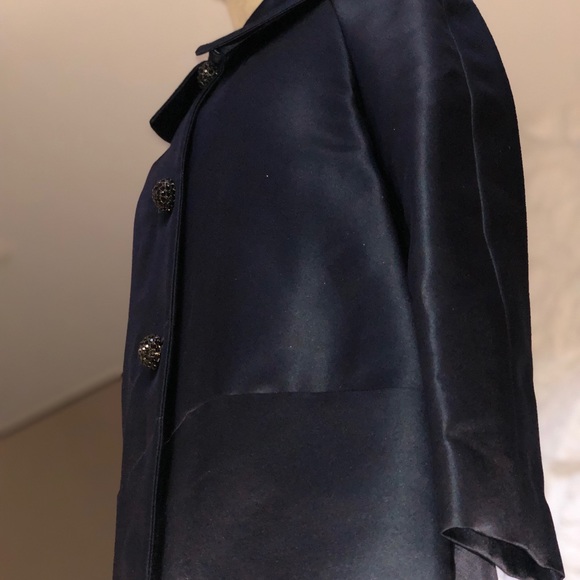 Barbara Tfank Silk Satin Navy Trapeze Coat - Picture 6 of 7